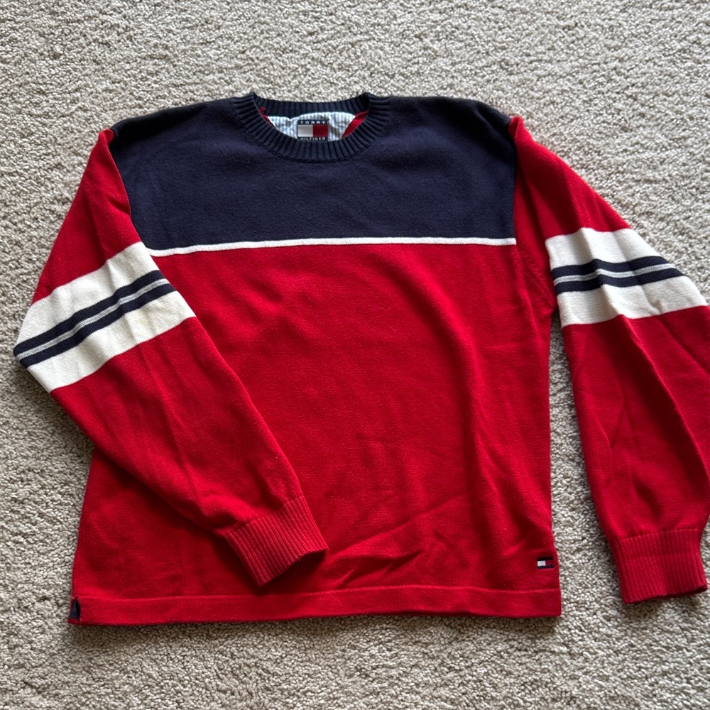 Tommy Hilfiger Red, Black, and Cream Crewneck Sweater